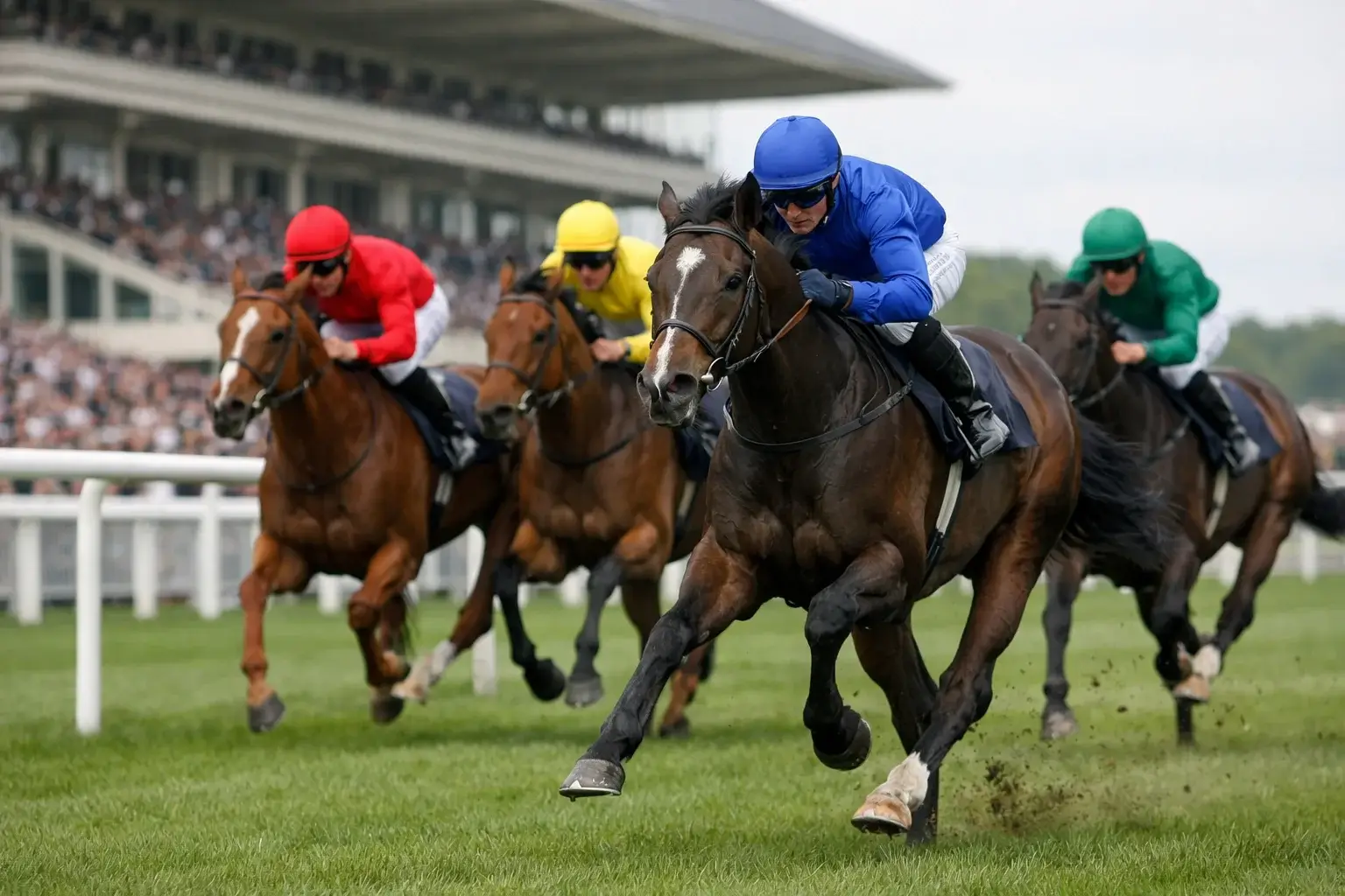 Galopperende renpaarden op een Britse renbaan