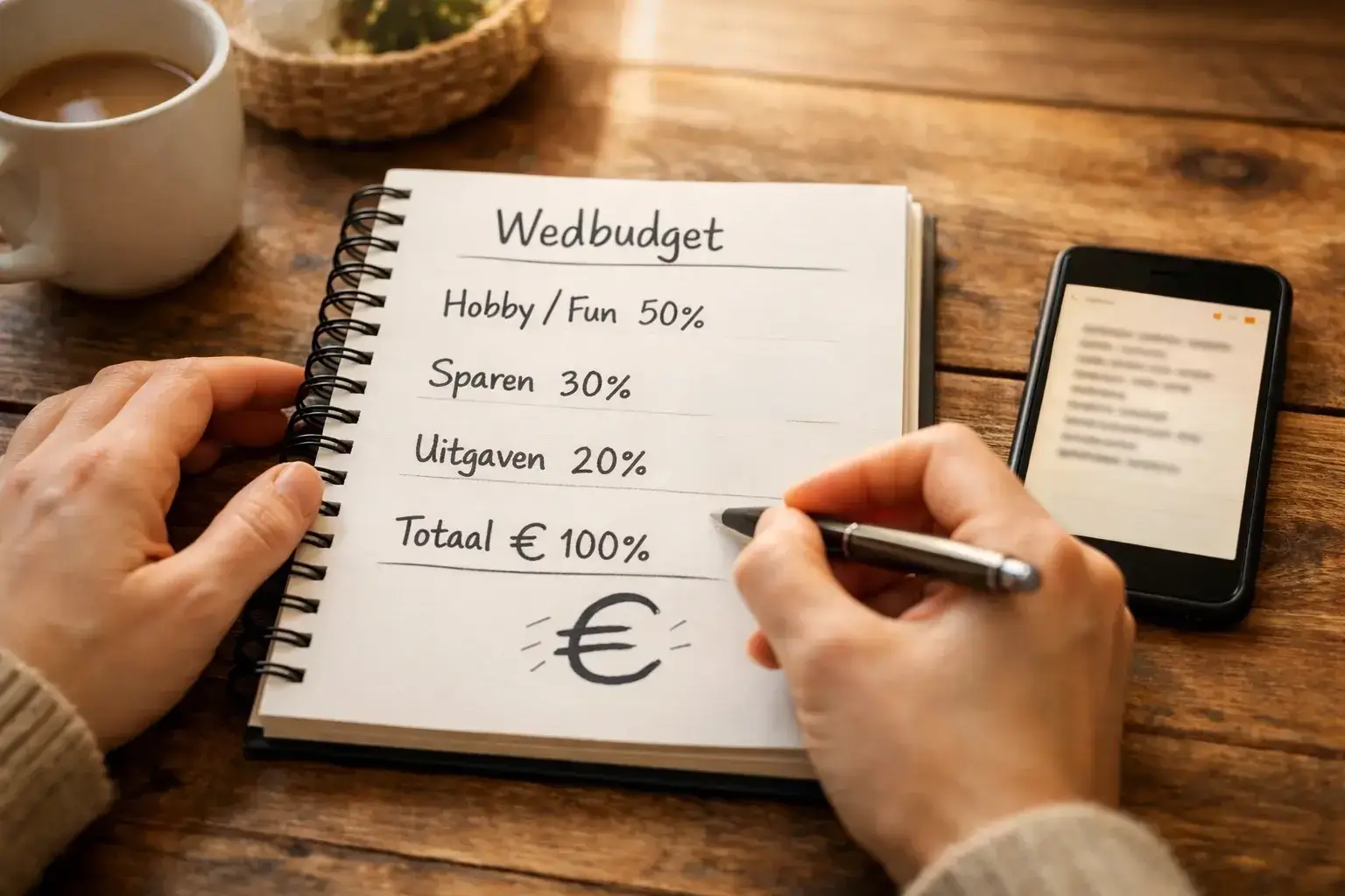 Persoon maakt budgetplanning in een notitieboek
