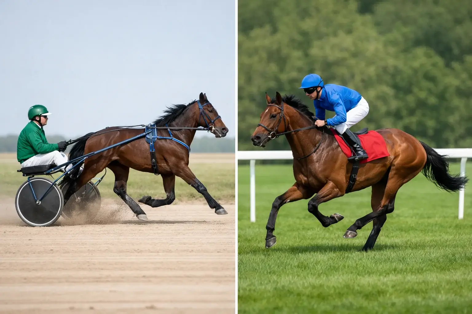 Drafsport met sulky naast galopwedstrijd