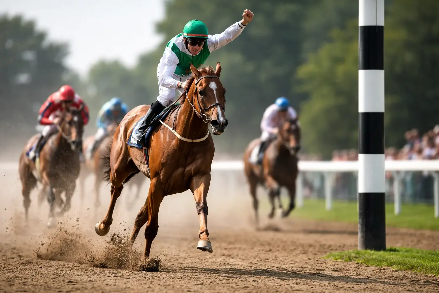 Paard passeert als eerste de finishlijn