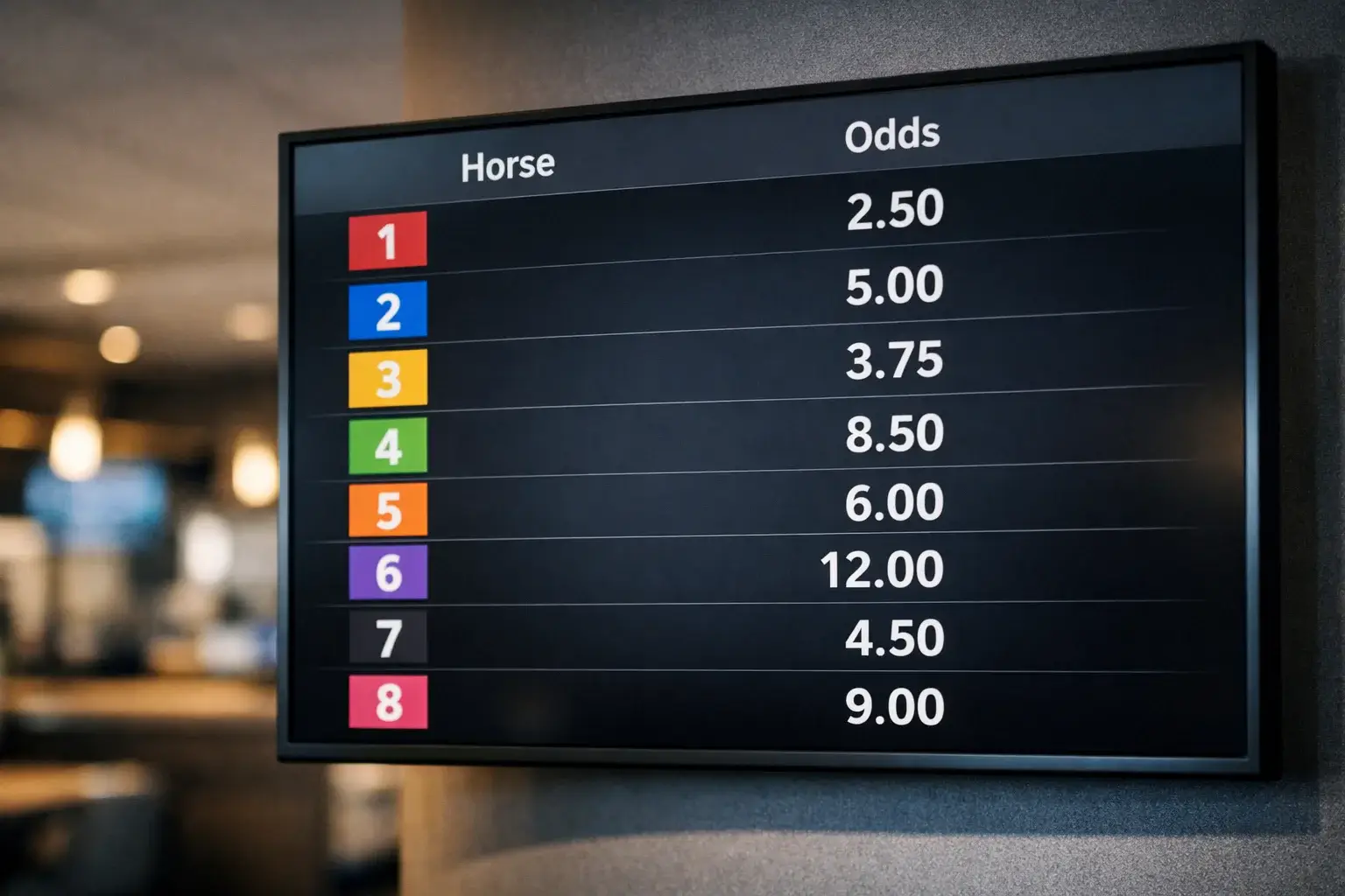 Scherm toont odds voor paardenrace