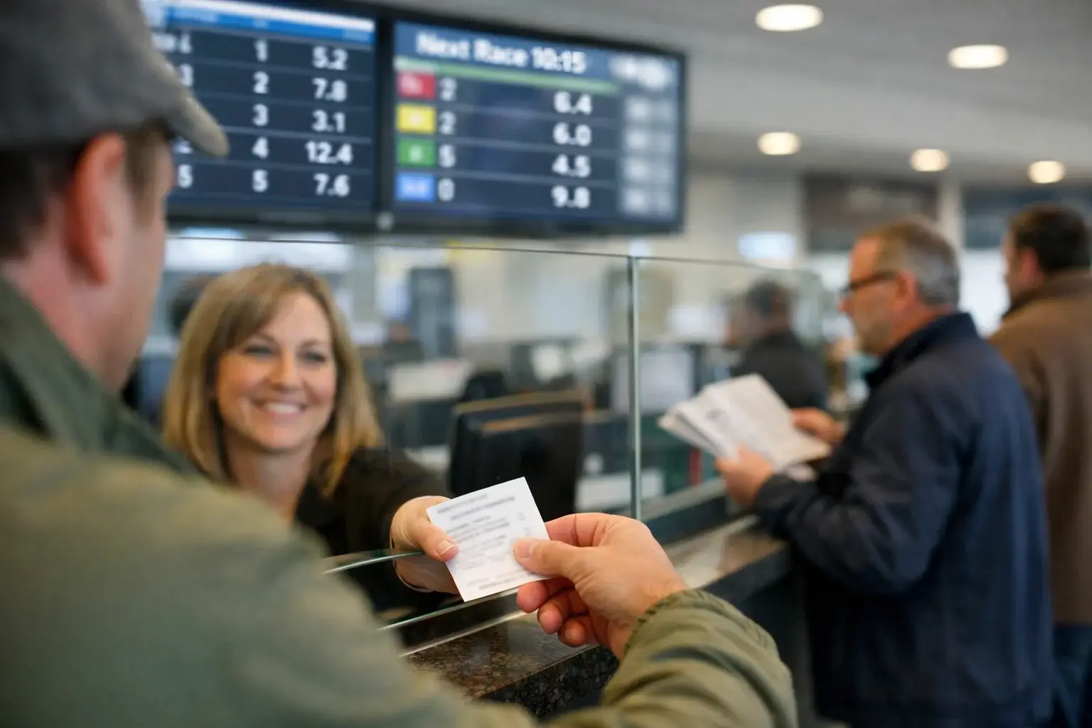 Bezoekers plaatsen weddenschap bij totalisatorloket